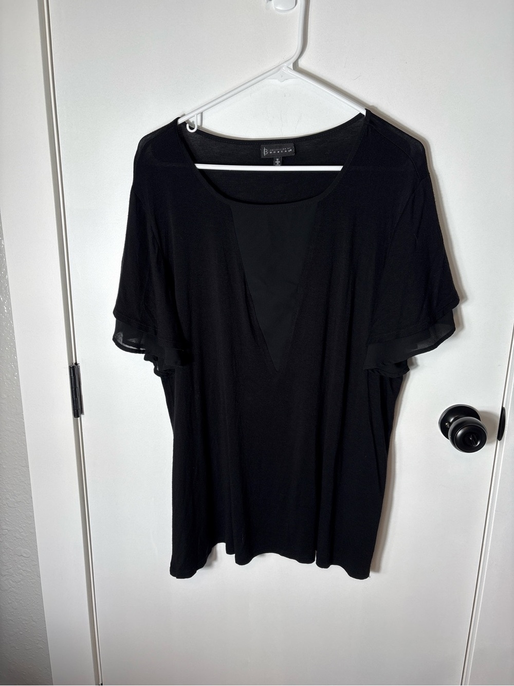 Bobeau Black Flowy Sheer Sleeve Blouse 1X Minimalist Chic Feminine Coquette